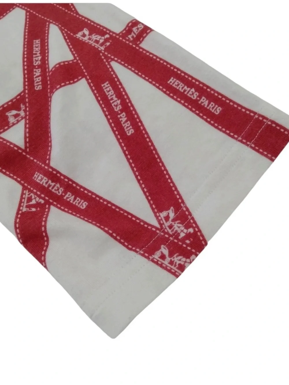 VINTAGE HERMES Red & White Grid-Print Scoop Neck Top Size S - Picture 7 of 11